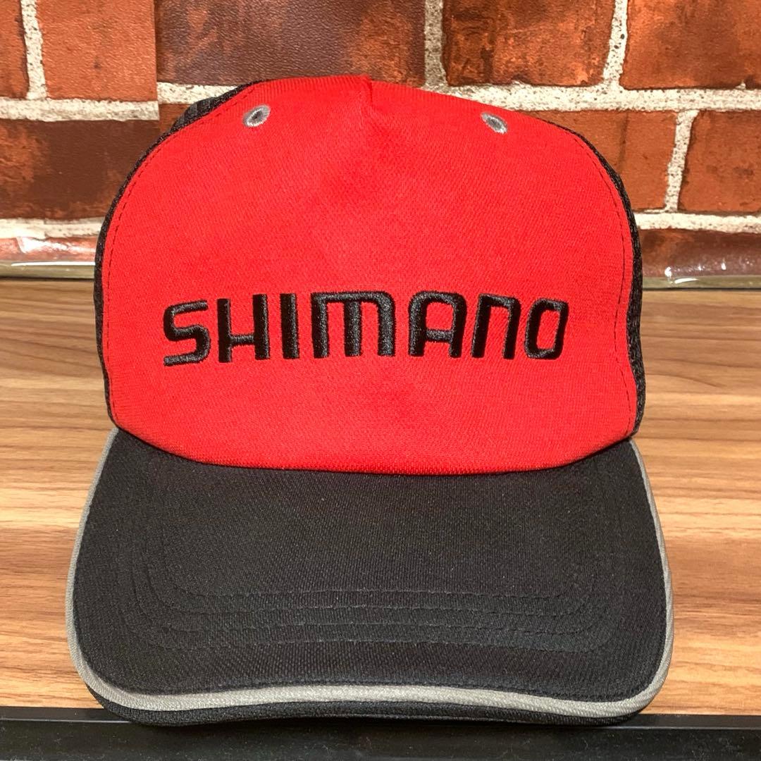 美品★SHIMANO★シマノ★刺繍★メッシュ★フィッシングキャップ★赤×黒