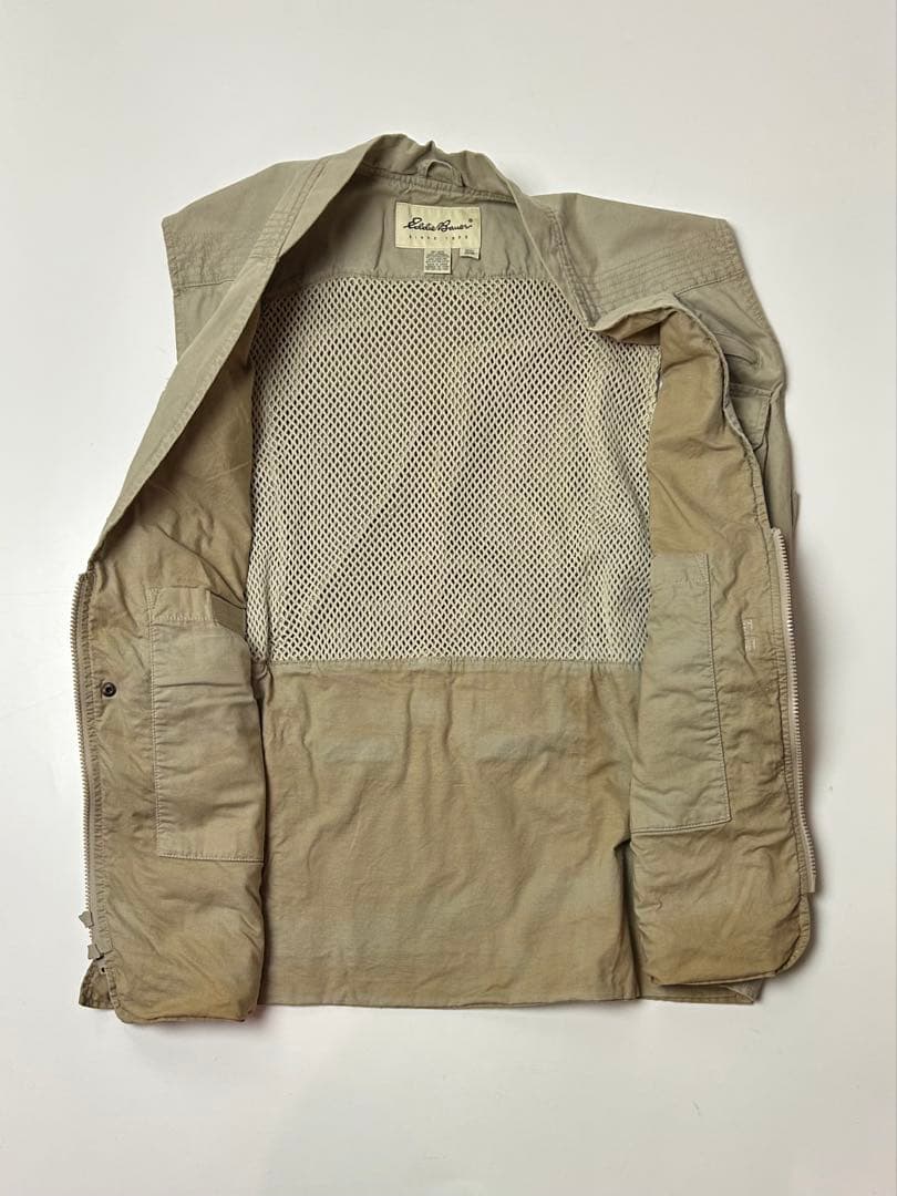 90's Eddie Bauer ベージュ　コットン　フィッシングベスト　M