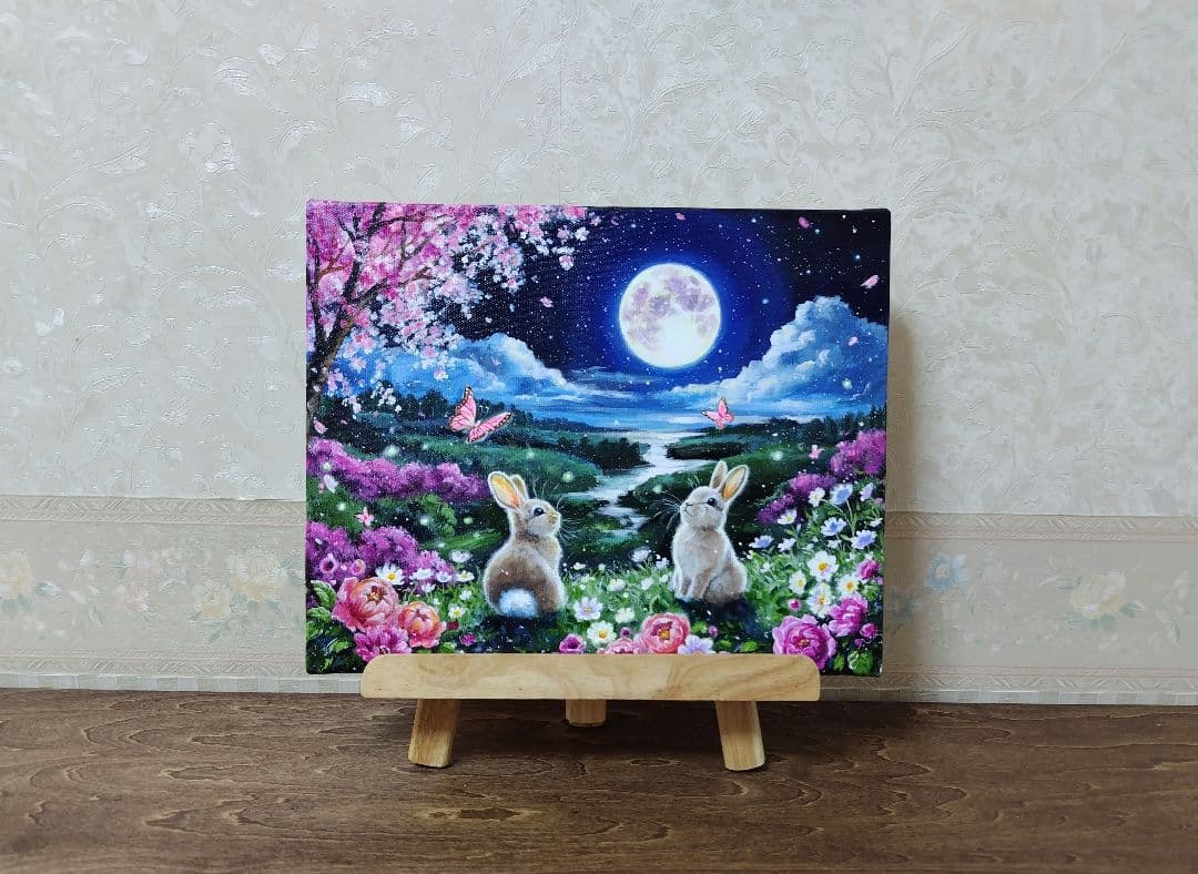 花*様 【春満月】アクリル画 F3 風景画 絵画