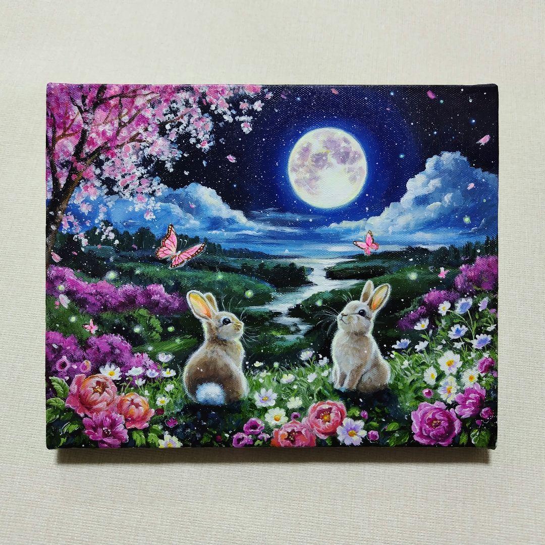 花*様 【春満月】アクリル画 F3 風景画 絵画