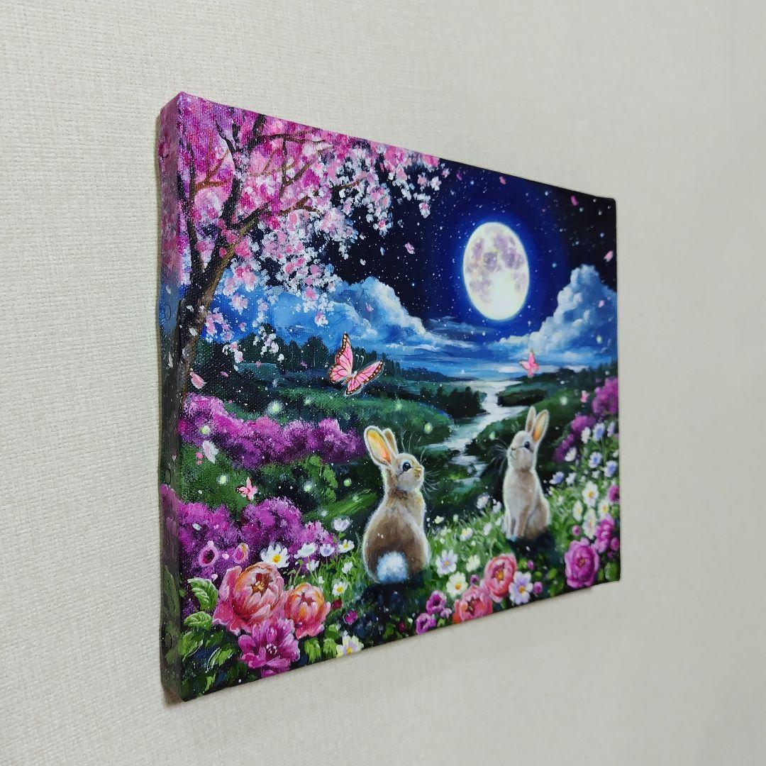 花*様 【春満月】アクリル画 F3 風景画 絵画