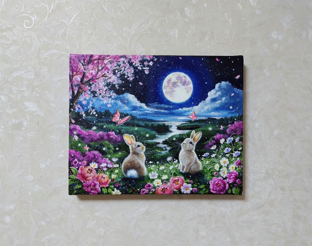 花*様 【春満月】アクリル画 F3 風景画 絵画