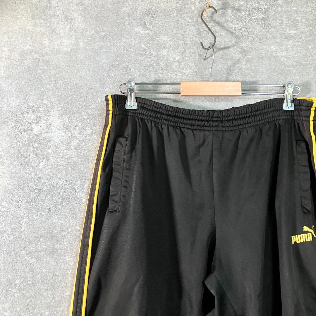 PUMA　トラックパンツ　ブラック　ロゴ刺繡　イエロー　ジャージ　ウエストゴム