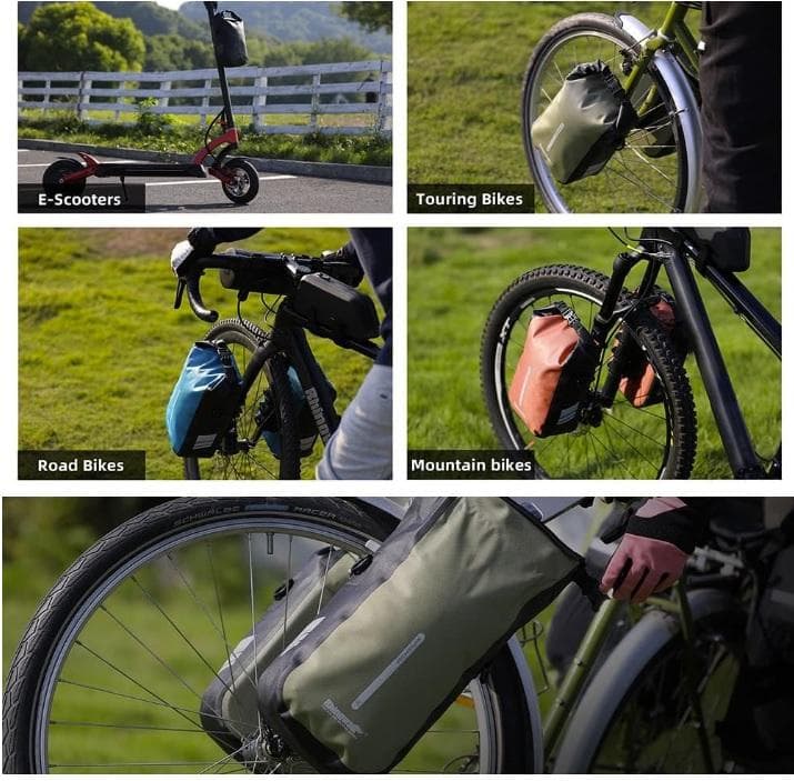 新品！自転車フォークバッグ ラック不要 ワンタッチ 完全防水 取付具付 6L片側