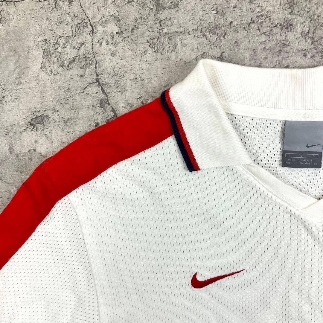 00s NIKE サッカーイングランド代表 ポロシャツ 古着 刺繍 国旗 白 L