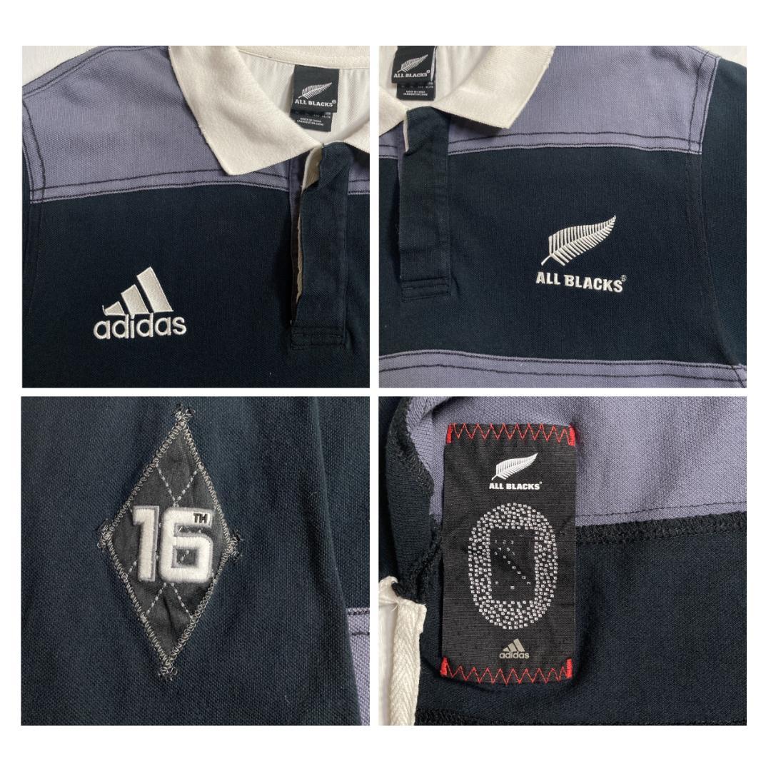 オールブラックス adidas 半袖 ラガーシャツ ボーダー柄 古着 XL
