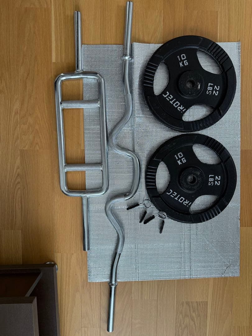 直接引き取り限定 IROTEC 10kg プレートとEZバー、ハンマーカールバー