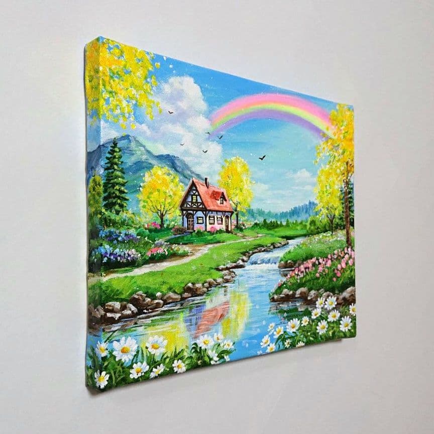 【ミモザの到来】アクリル画 F3 風景画 絵画