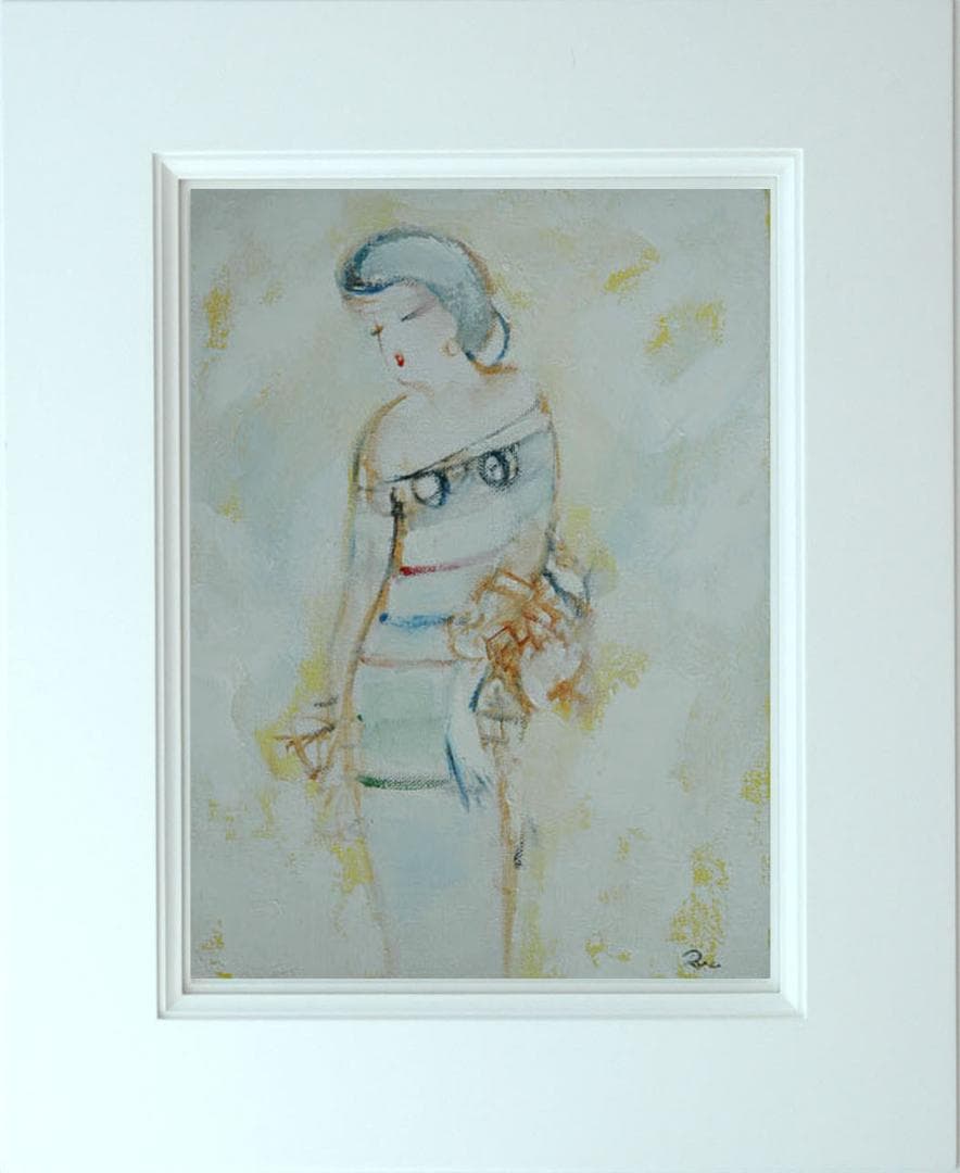 油絵 菅家令子 絵 絵画インテリア額付(青緑＋銀) F3-020311人物 女性