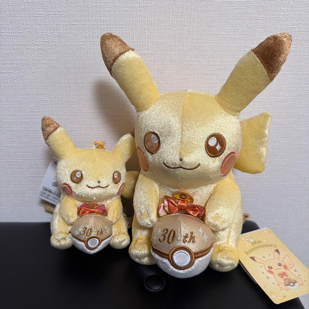 ピカチュウ 30周年記念 ぬいぐるみ　マスコット　シールホルダー　3点セット