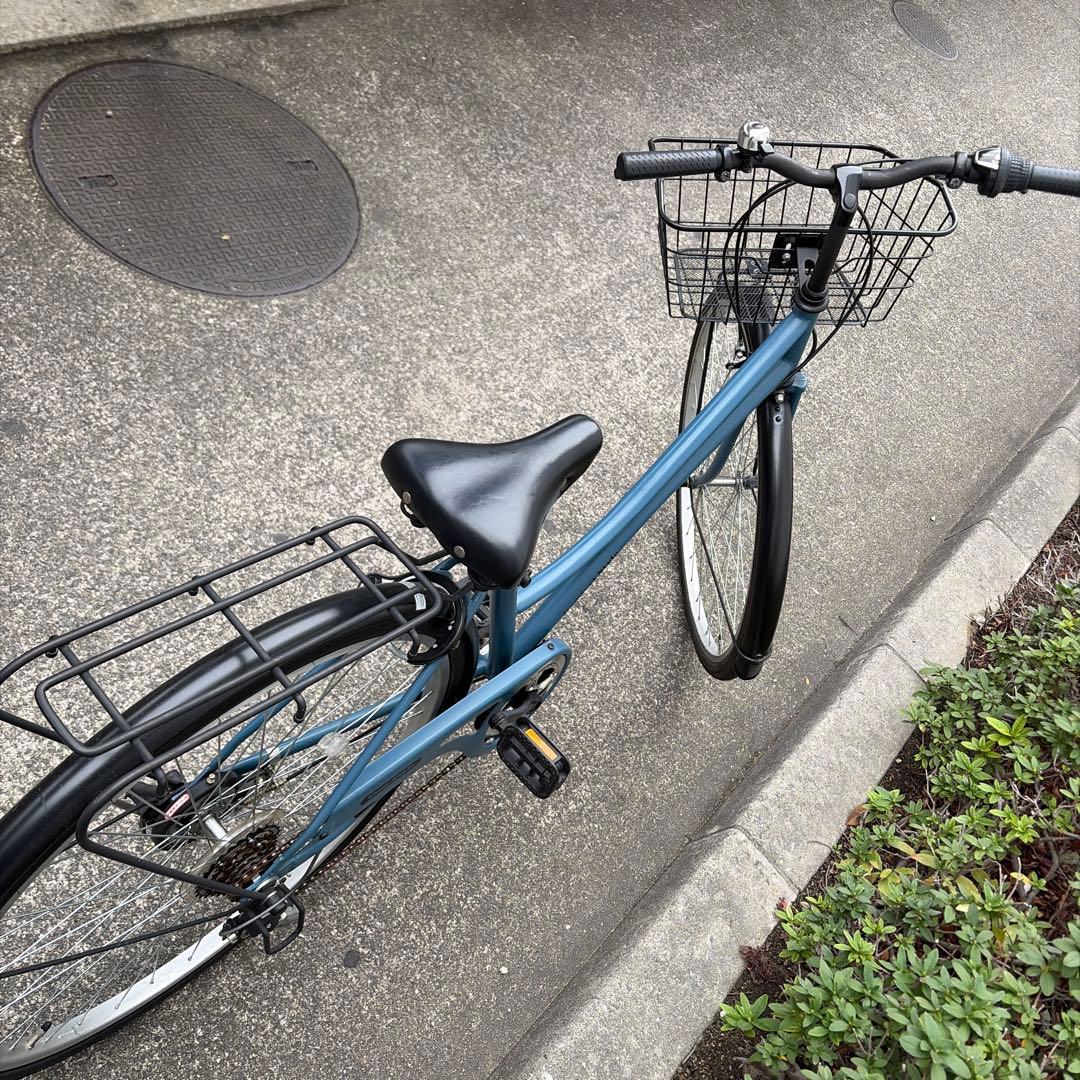 青色シティサイクル 前バスケット付き（大阪直接受け取り）