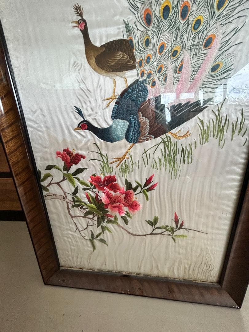 刺繍絵　刺繍絵画　昭和レトロ（送料込み）額縁入り