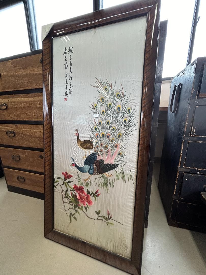 刺繍絵　刺繍絵画　昭和レトロ（送料込み）額縁入り
