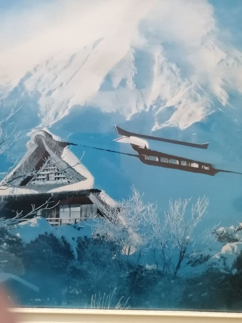 富士山と白川郷合掌造りの日本画 印刷
