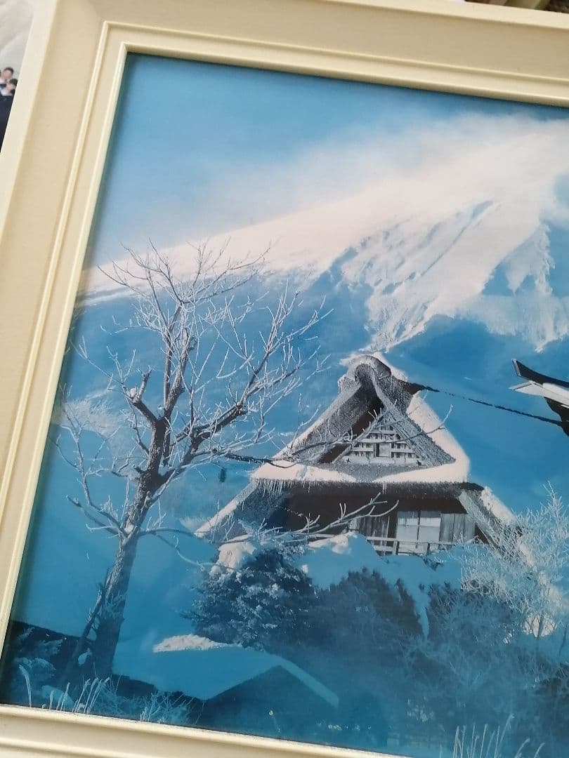 富士山と白川郷合掌造りの日本画 印刷