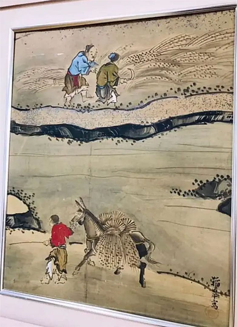 黒田稲皐『農耕図』日本画 和紙 まくり 原画 約10号 真作保証 1点物