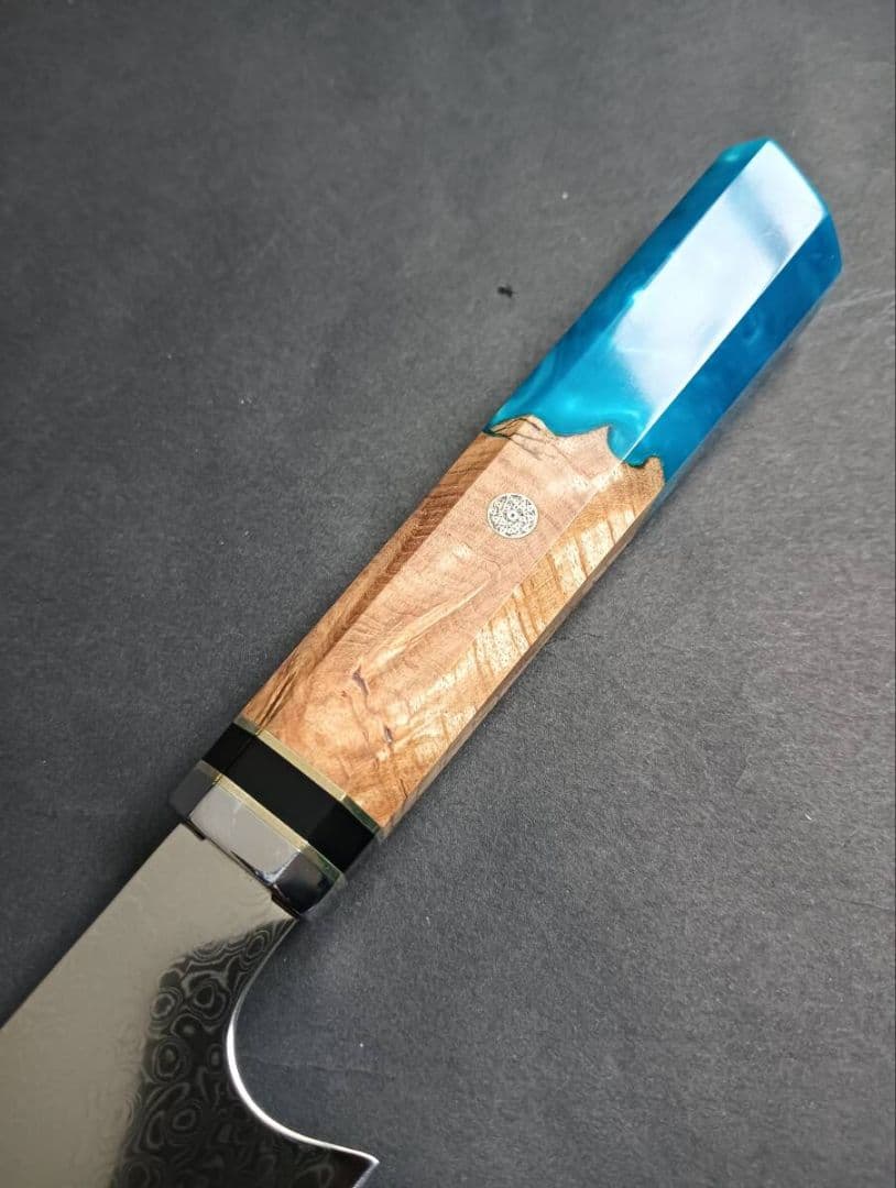 じ*ん様 67層鏡面ダマスカス刀型切付ペティナイフ 170mm　モダンブルー柄