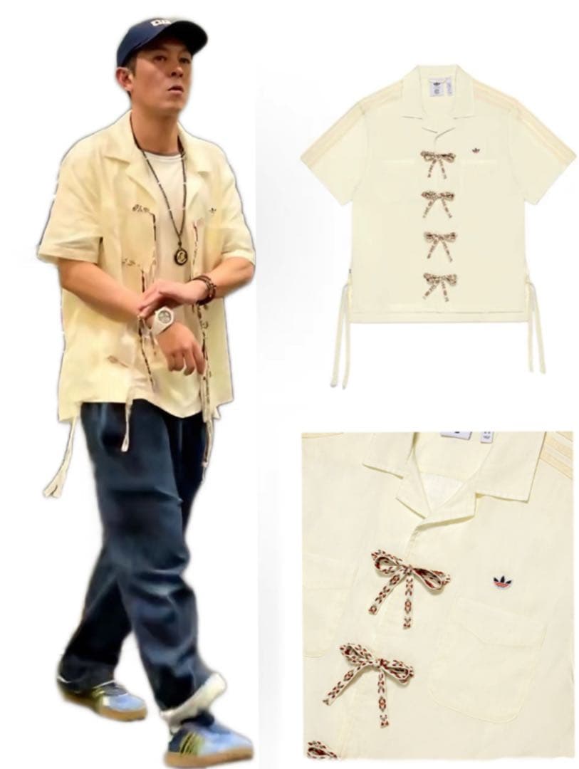 新品S ADIDAS X CLOT ボウリングシャツ ホワイトJP1599