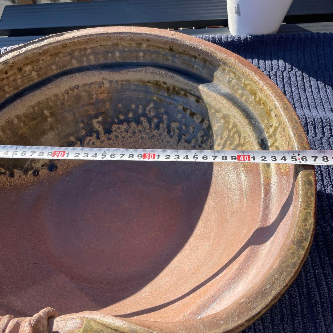 信楽焼　ビードロ蛙付めだか鉢　金魚鉢・陶器　47×17
