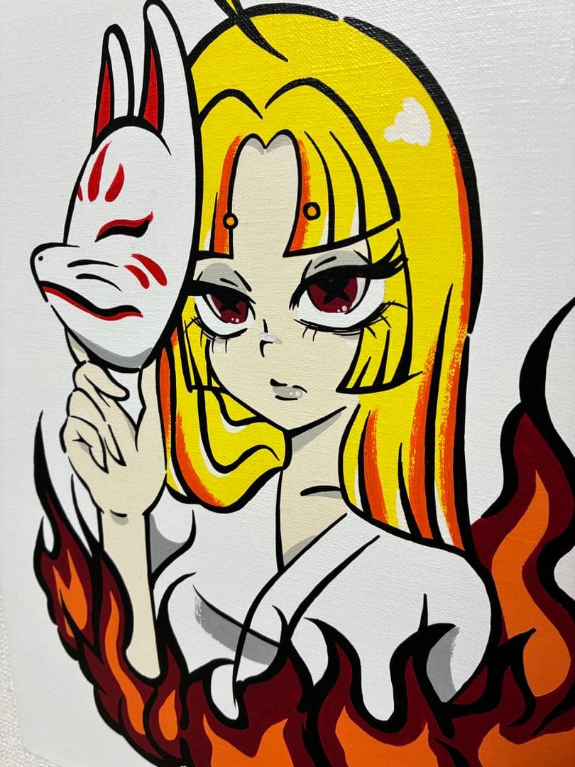 原画　アクリル画　絵画　アート　狐　日本