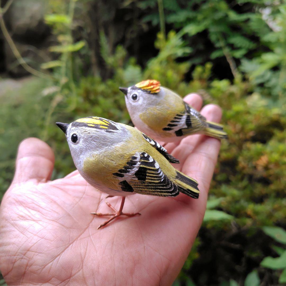 バードカービング キクイタダキ 野鳥 木彫り