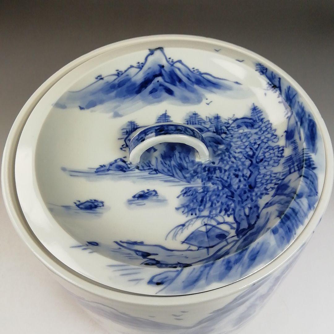 Ｗ３０７　水指　『染付　山水図』『高野昭阿弥 造』　共箱　茶道具