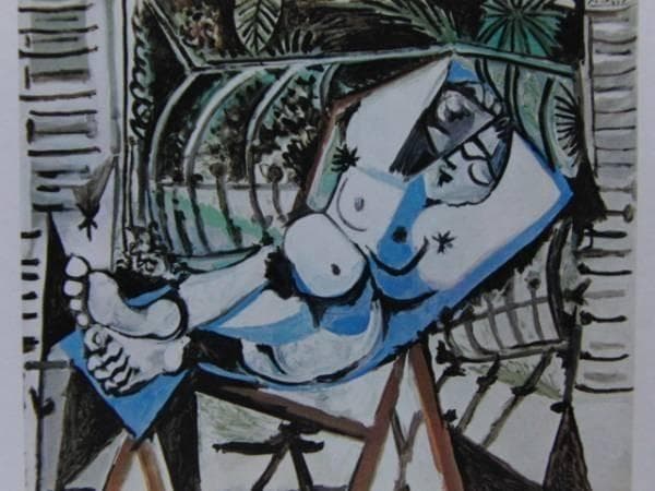 ピカソ、庭の前の裸婦、希少画集画、新品額装付