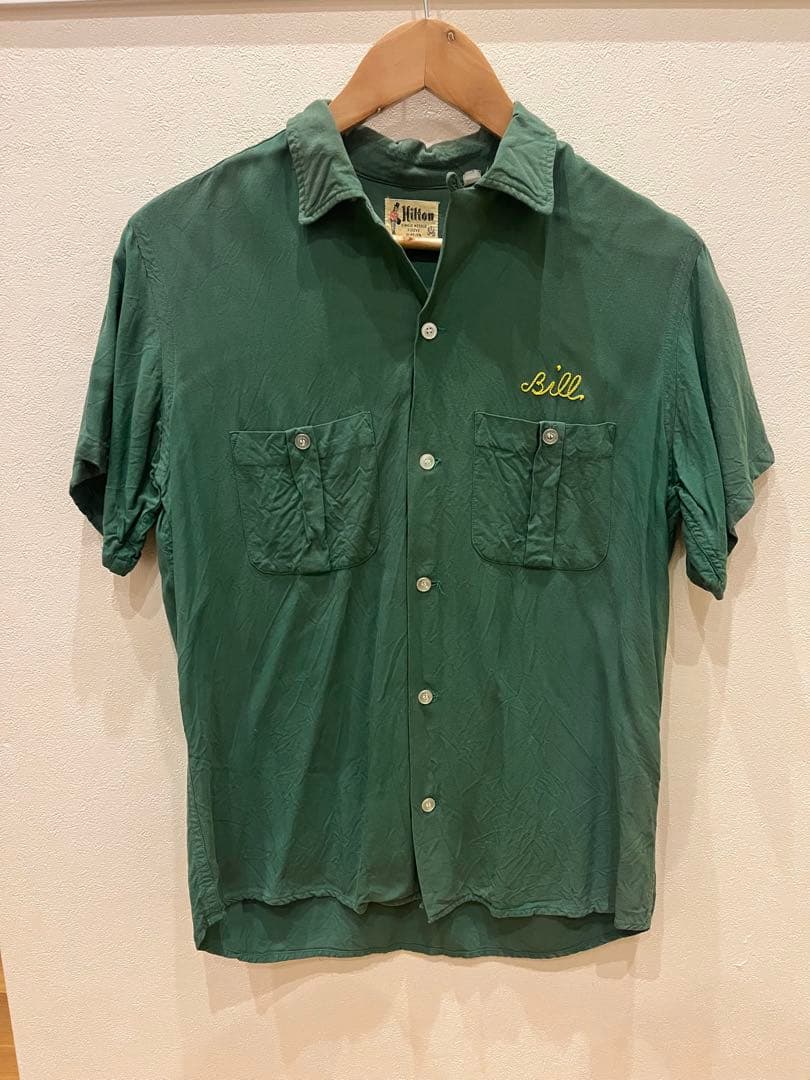 50's hilton ヒルトン　ボーリングシャツ　緑　レーヨン　ビンテージ
