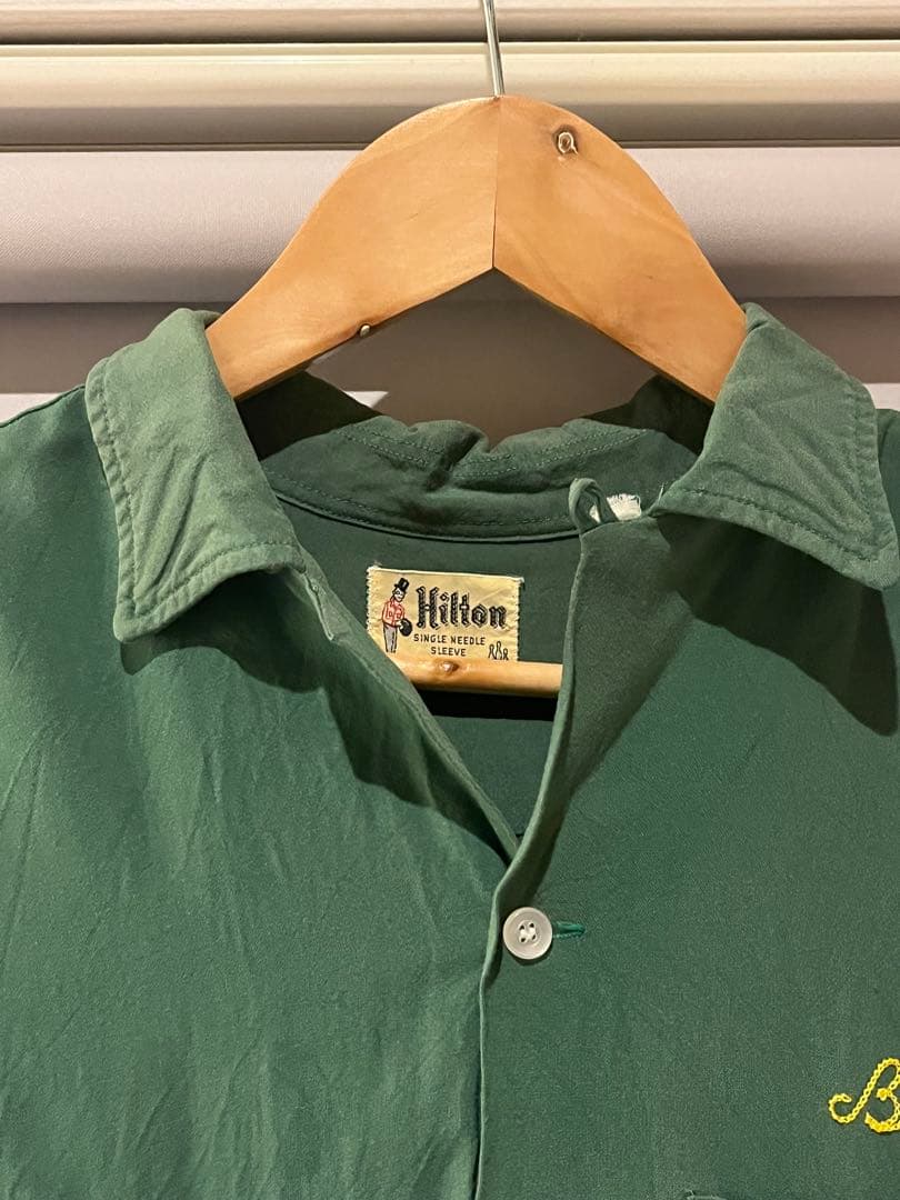 50's hilton ヒルトン　ボーリングシャツ　緑　レーヨン　ビンテージ