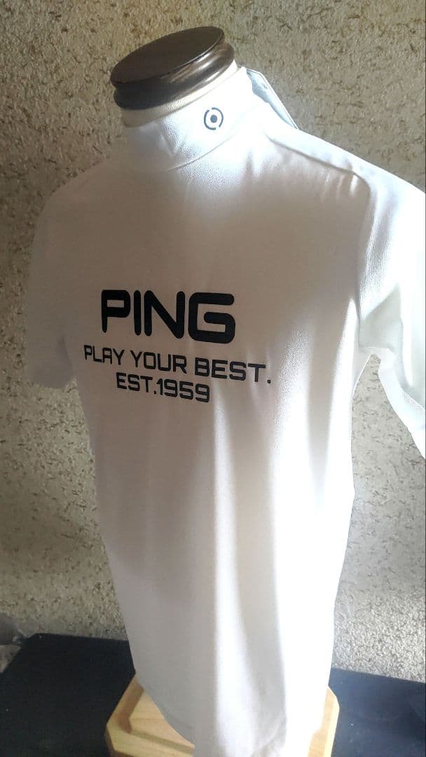 PING ホワイト メンズ 半袖 ハイネックシャツ ゴルフインナー S