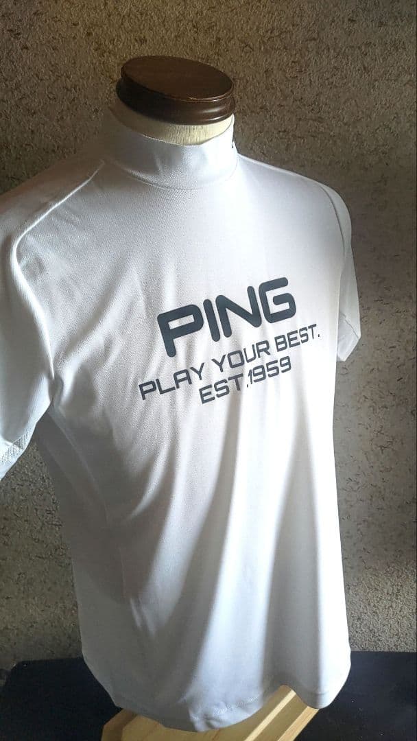 PING ホワイト メンズ 半袖 ハイネックシャツ ゴルフインナー S
