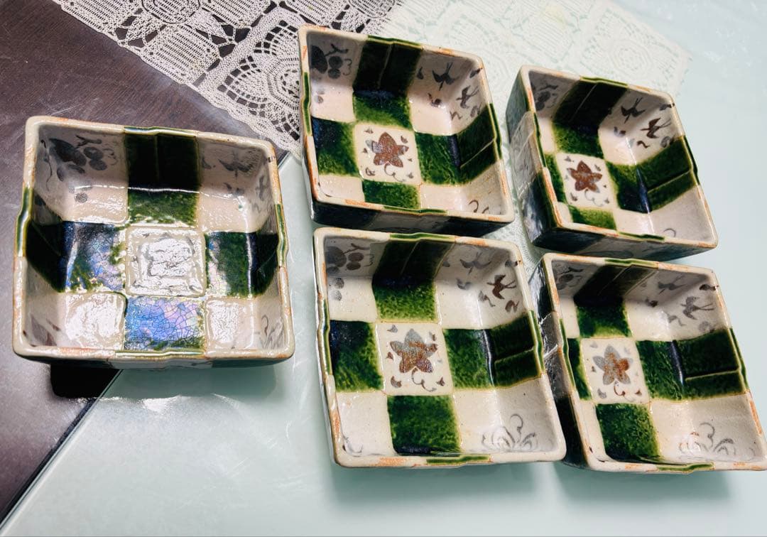 ★新品未使用★たち吉 市松 小鉢5客セット 織部