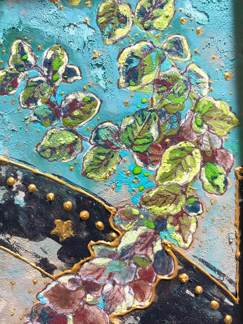 【日本画 一点もの】植物　原画　フィカスプミラ　江川史織作