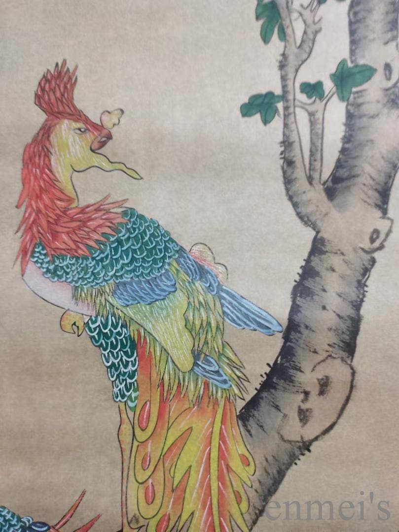 中国古美術.明時代.呂紀款.花鳥図.宣紙画.三尺手描き.旧蔵出.文房置物.唐物