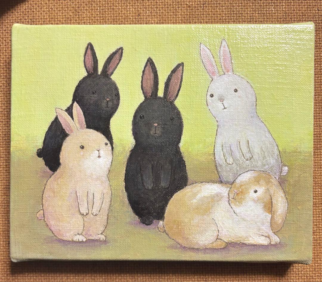 オーダー品　自作絵画　猫とうさぎたち　猫とうさぎの絵