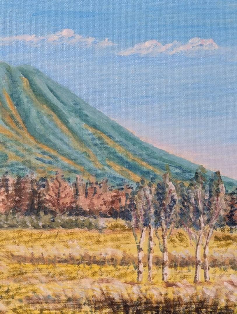 【真作】絵画　水登良雄　油彩4号　日光戦場が原　秋野と山影　油彩風景画　Z110