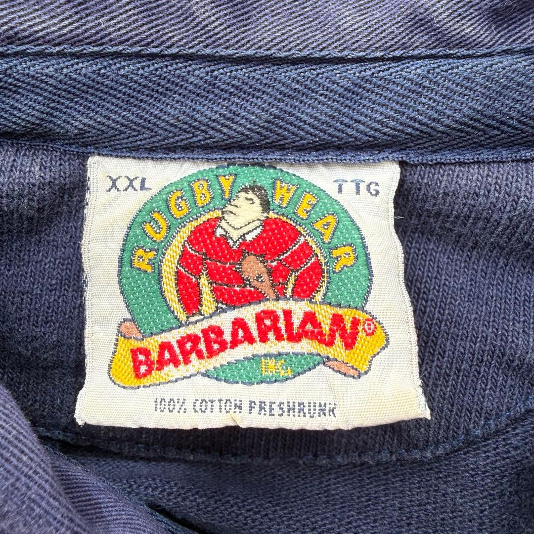 Barbarian スコットランド ラガーシャツ XXL ネイビー　刺繍　古着