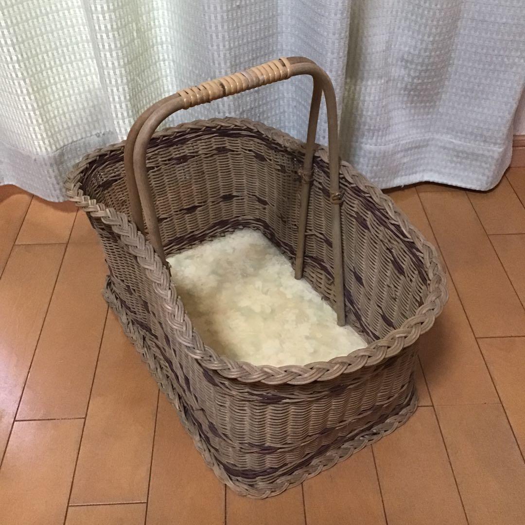 アンティーク　天然素材 ピクニックバスケット 持ち手付き