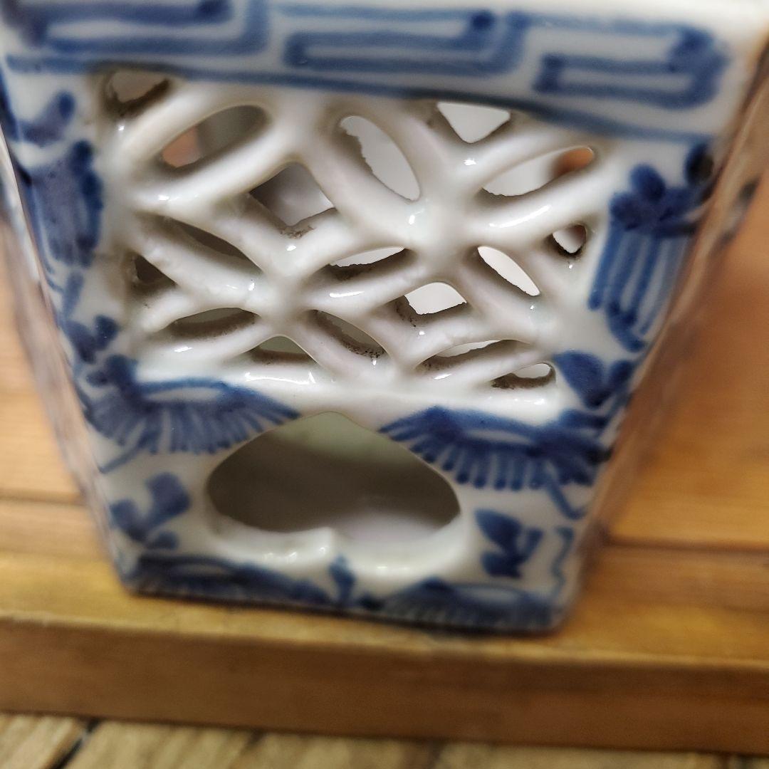 盃台　六角盃台　染め付け透かし