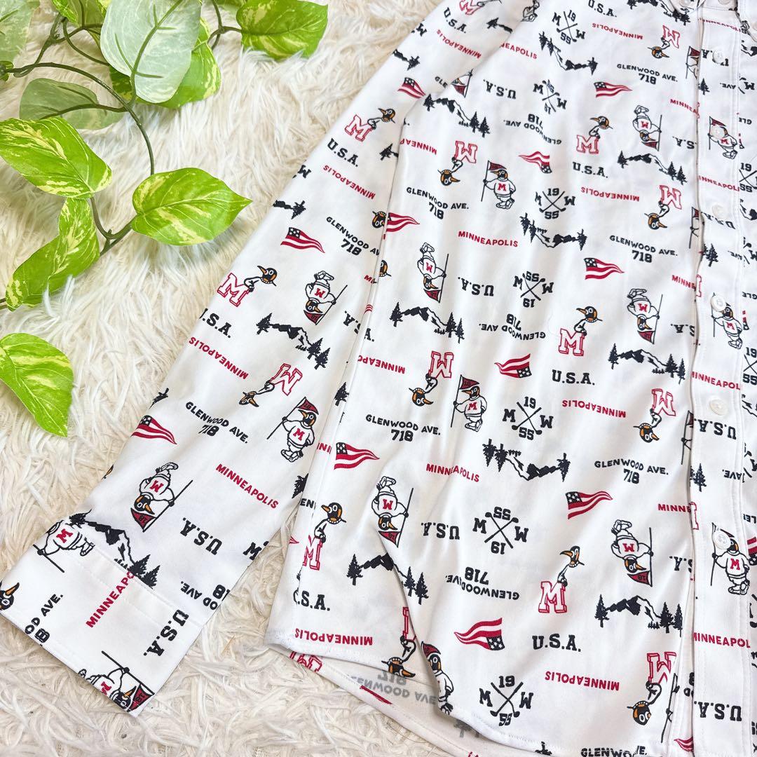 【マンシングウェア】極美品 ポロシャツ ホワイト 総柄 総ロゴ L メンズ