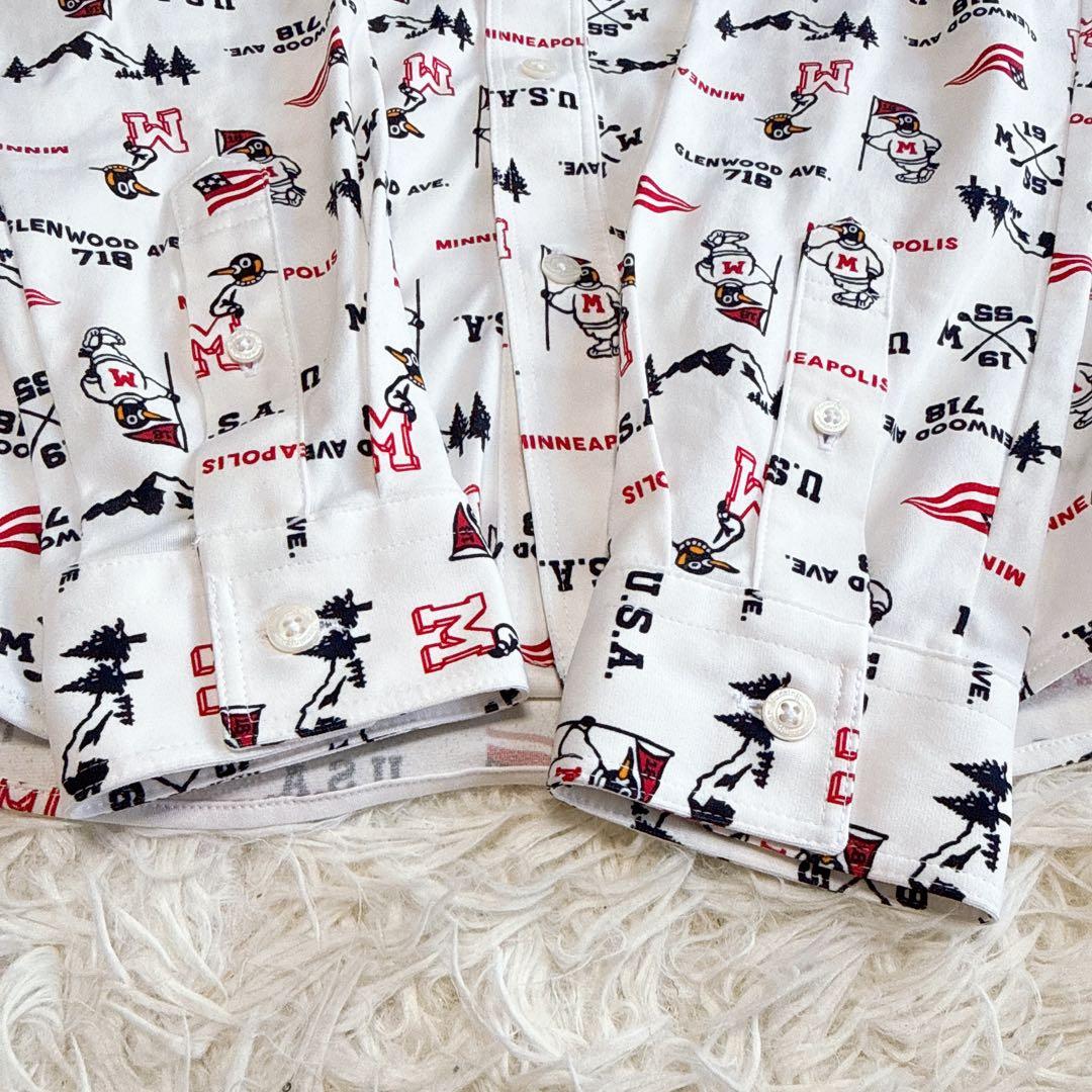 【マンシングウェア】極美品 ポロシャツ ホワイト 総柄 総ロゴ L メンズ