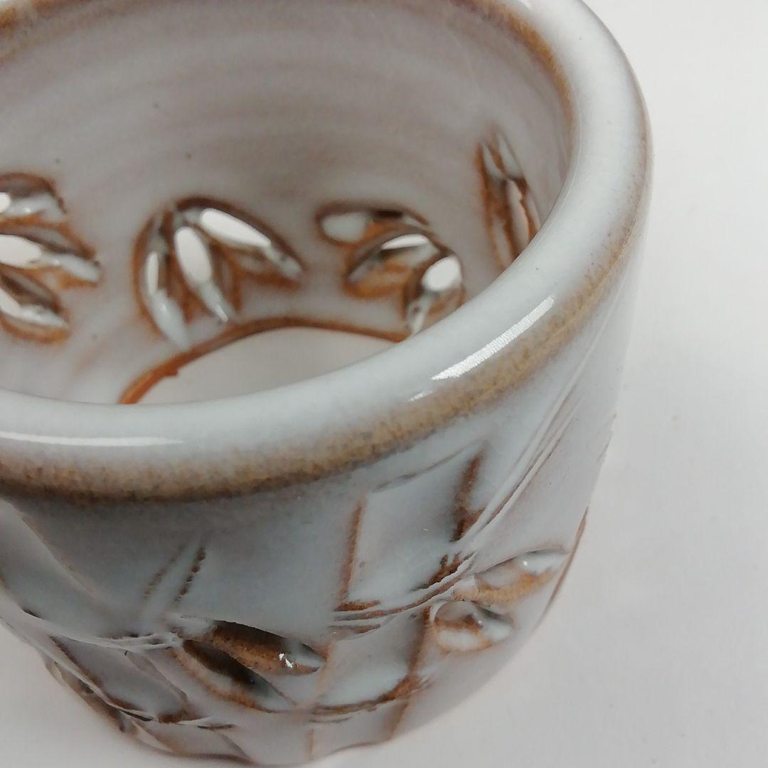 Ｗ４２４　蓋置　『萩焼』『竹透　蓋置』『増野陶花 造』　共箱　茶道具