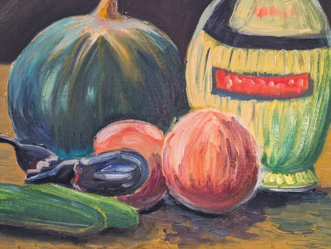 【真作】絵画　油彩6号　静物画　果物とワイン瓶　インテリアアート　Y143