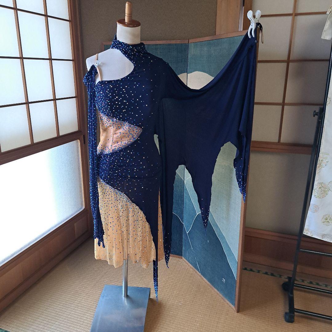 社交ダンスラテン ドレス ネイビー ベージュ