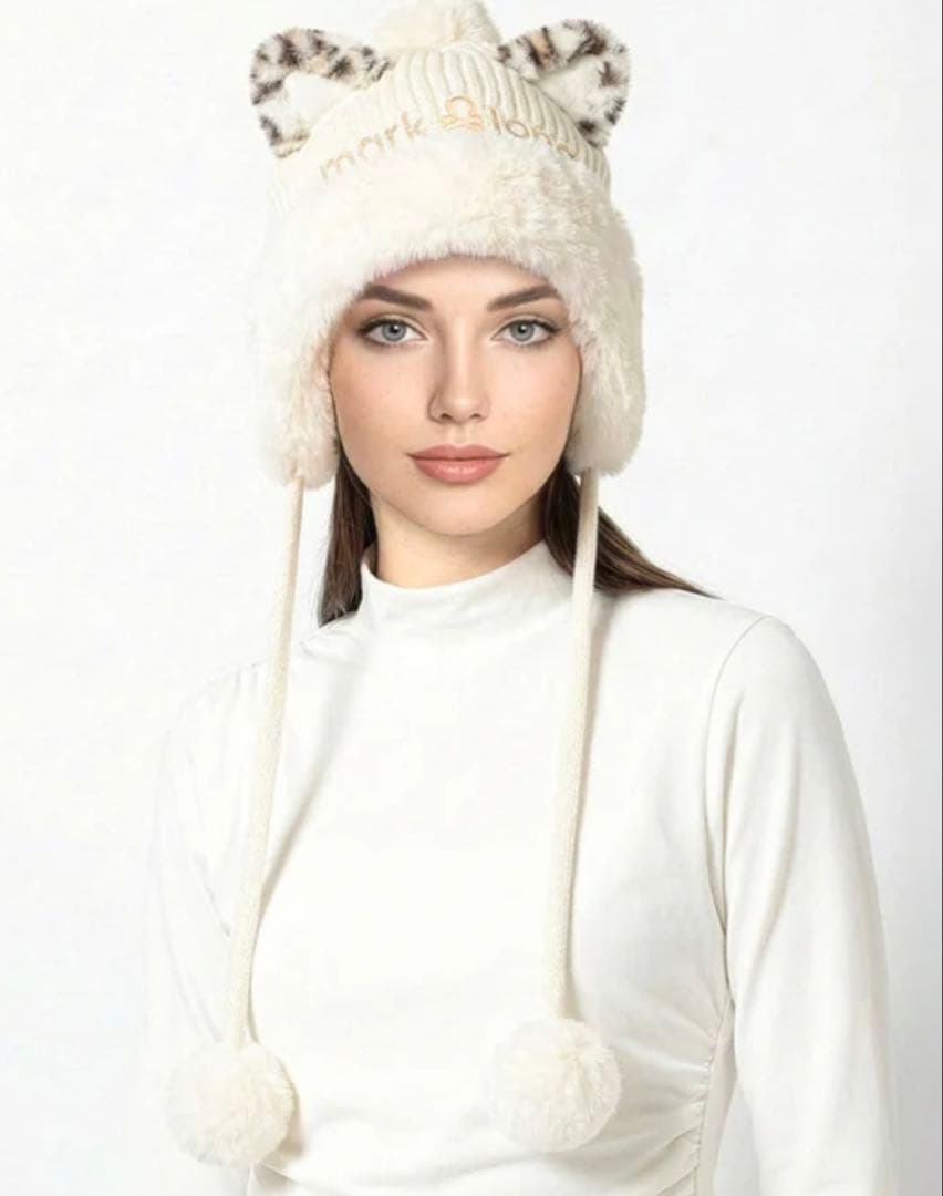 レディースウェア MARK&LONA Furry Cat Leopard Beanie