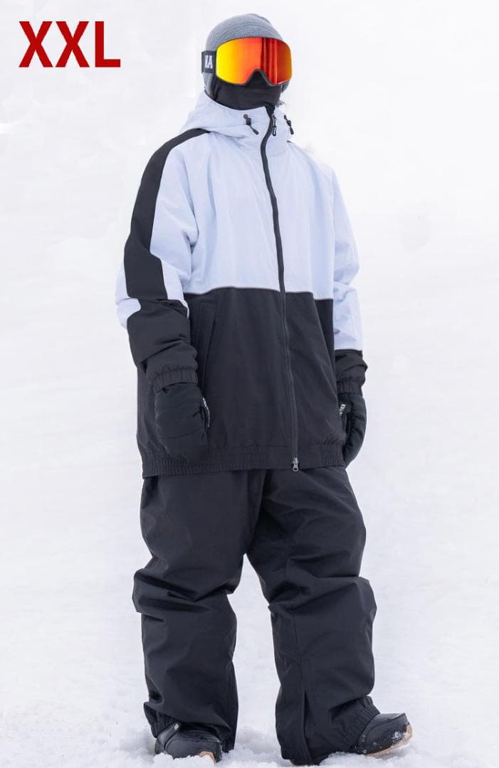 【新品】スノーボード ウェア/上下セット/スノボー/黒×白/2XLサイズ