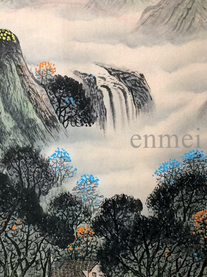 中国古美術・白雪石款・仙縁福地・四尺横幅掛軸・純手描き・文房置物・水墨画・宣紙