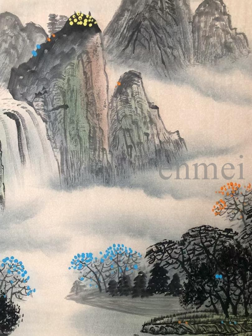 中国古美術・白雪石款・仙縁福地・四尺横幅掛軸・純手描き・文房置物・水墨画・宣紙