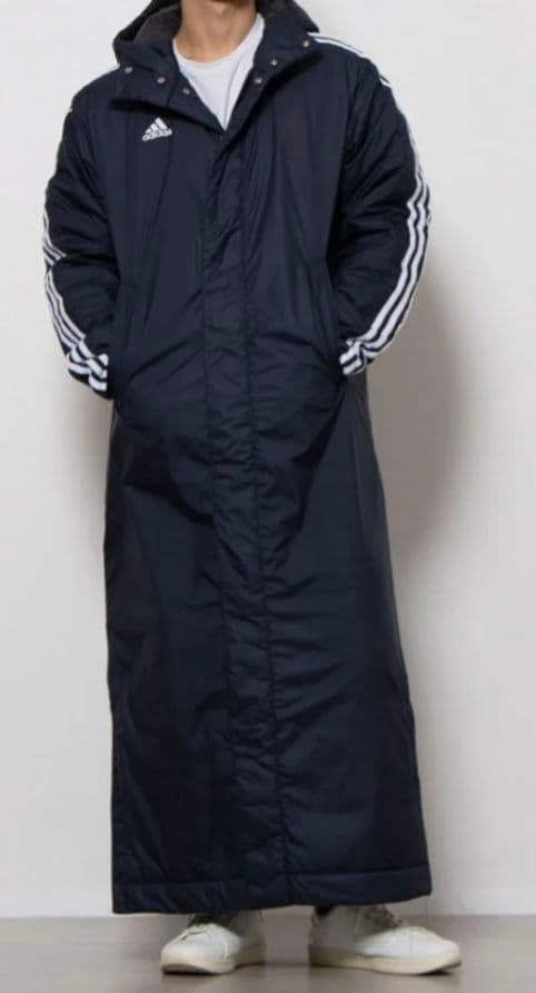 adidas ネイビー ロングベンチコート