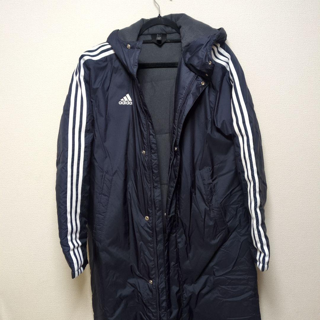 adidas ネイビー ロングベンチコート